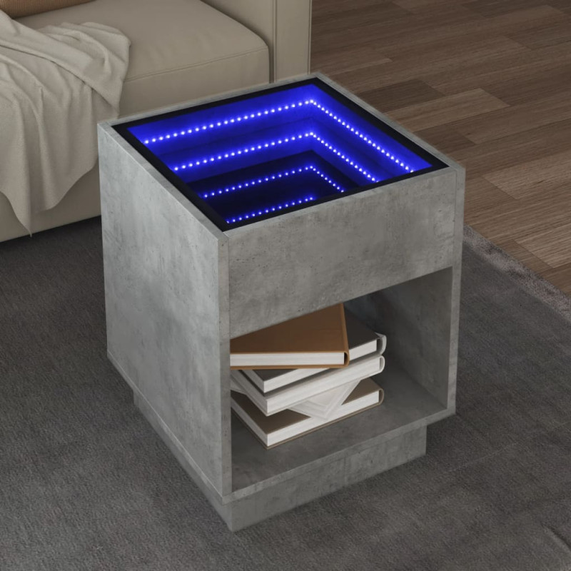Stolik kawowy z LED Infinity, szarość betonu, 40x40x50 cm