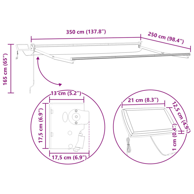 Markiza ręczna z LEDami Zielony, Żółty, Antracytowy 3,5 x 2,5 m