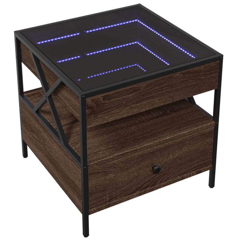 Stolik kawowy z LED Infinity, brązowy dąb, 50x50x51 cm