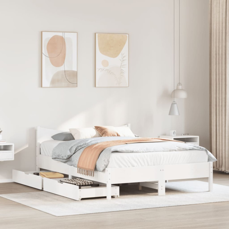 Rama łóżka z szufladami, biała, 120x190 cm, lite drewno sosnowe