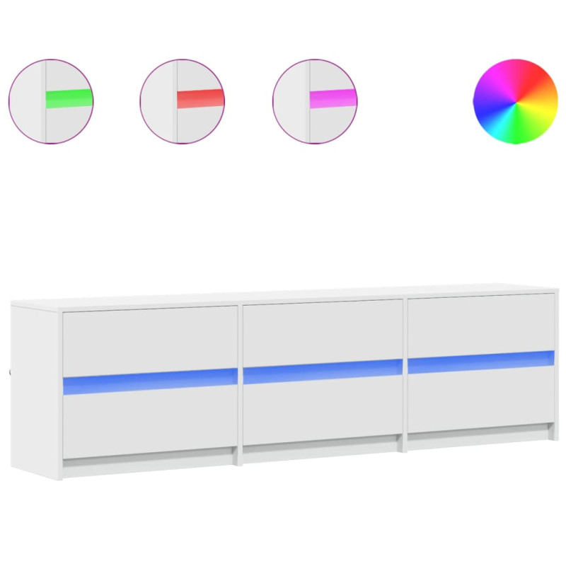Szafka TV z LED, biała, 180x34x50 cm, materiał drewnopochodny