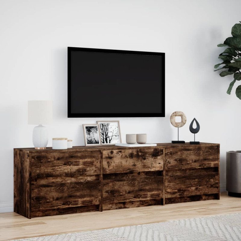 Szafka pod TV z LED, przydymiony dąb, 180x34x50 cm