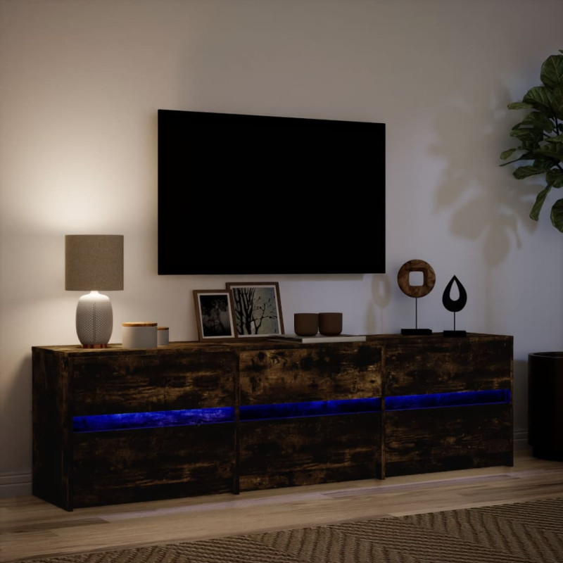 Szafka pod TV z LED, przydymiony dąb, 180x34x50 cm