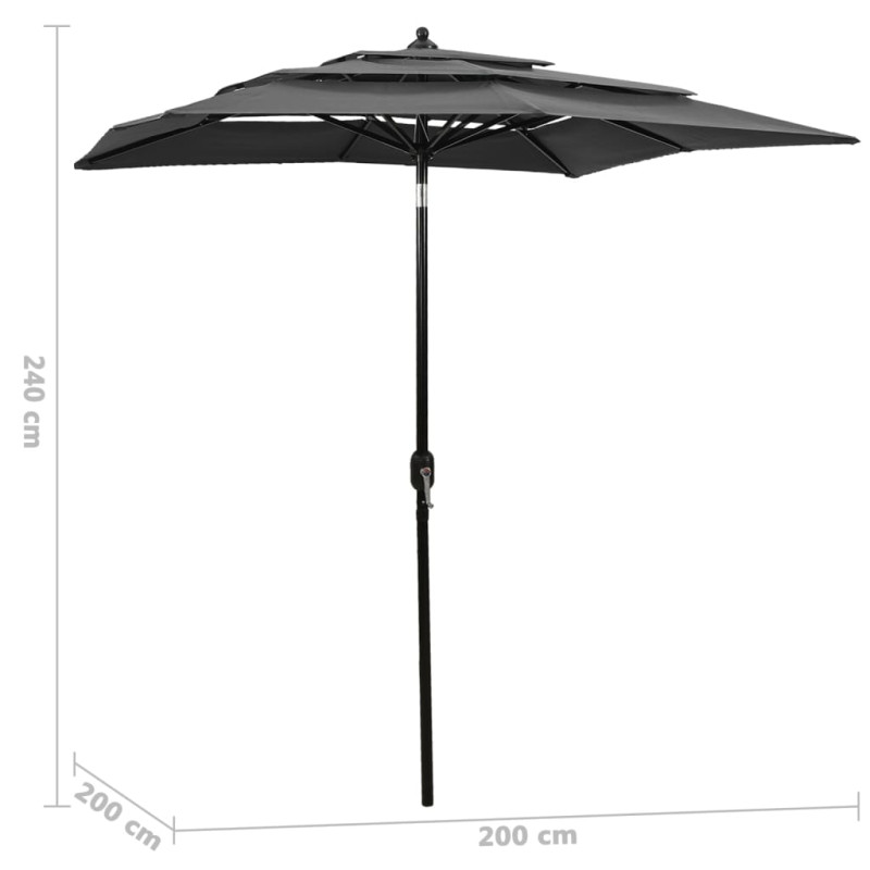 3-poziomowy parasol na aluminiowym słupku, antracytowy, 2x2 m