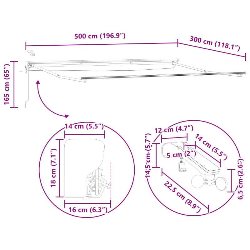 Elektryczna Rozkładana Markiza 5 x 3 m Poliester z powłoką PU