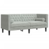 Sofa Chesterfield z wałkami, dwuosobowa, jasnoszara, aksamit
