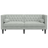 Sofa Chesterfield z wałkami, dwuosobowa, jasnoszara, aksamit