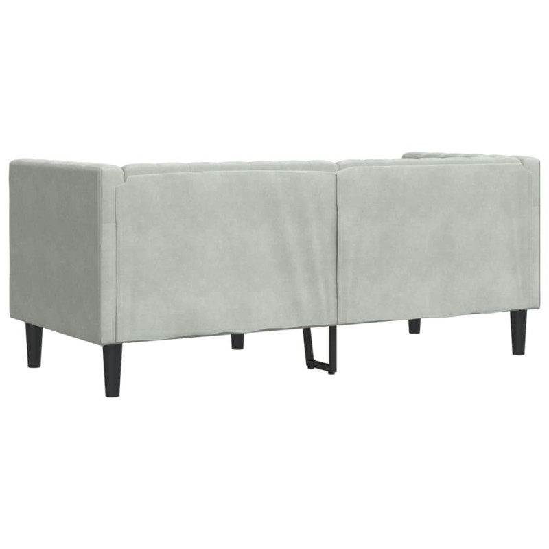 Sofa Chesterfield z wałkami, dwuosobowa, jasnoszara, aksamit
