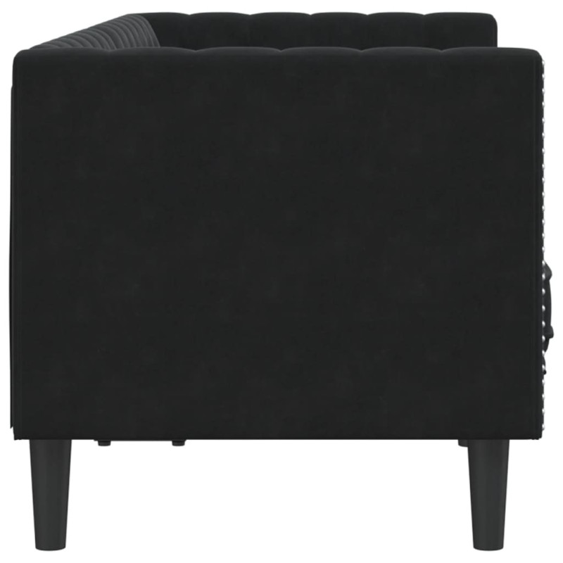Sofa Chesterfield z wałkami, dwuosobowa, czarna, aksamit
