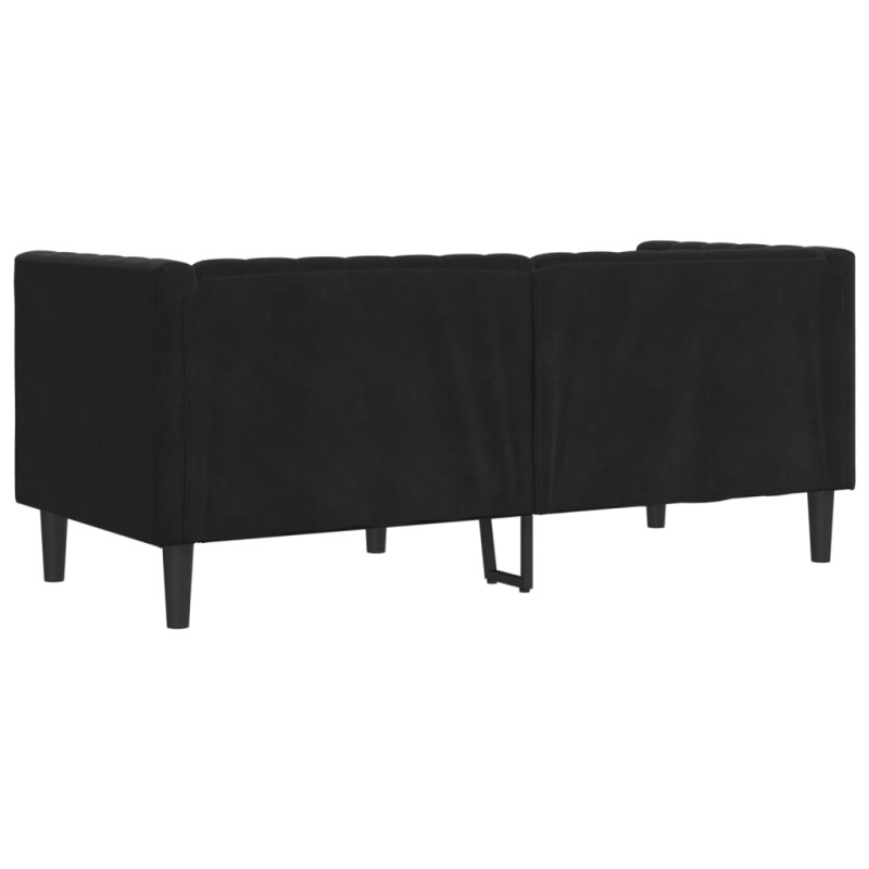Sofa Chesterfield z wałkami, dwuosobowa, czarna, aksamit
