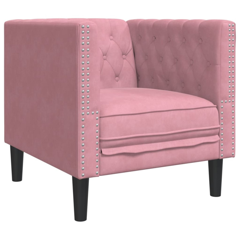 Fotel Chesterfield, różowy, tapicerowany aksamitem
