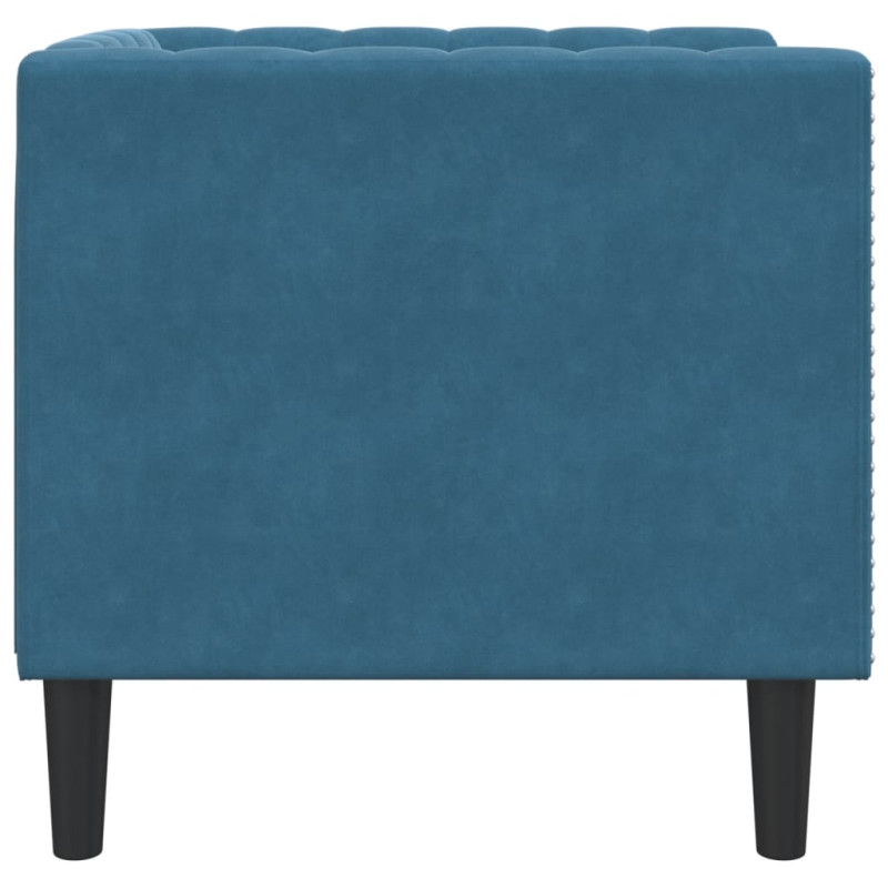 Fotel Chesterfield, niebieski, tapicerowany aksamitem