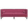 Sofa Chesterfield z wałkami, trzyosobowa, bordowa, aksamit