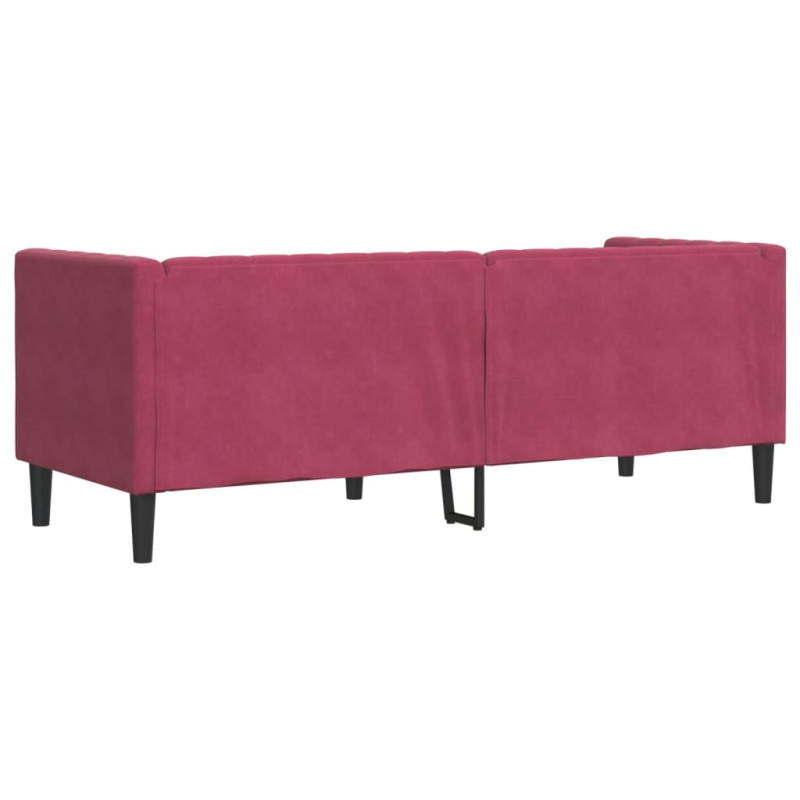 Sofa Chesterfield z wałkami, trzyosobowa, bordowa, aksamit