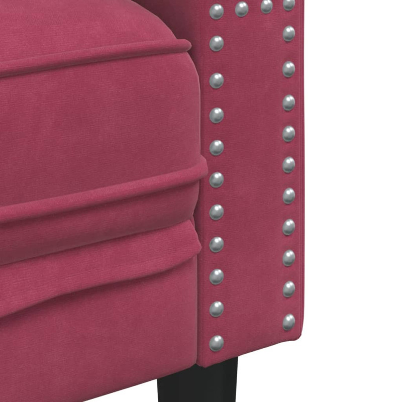 Sofa Chesterfield z wałkami, trzyosobowa, bordowa, aksamit
