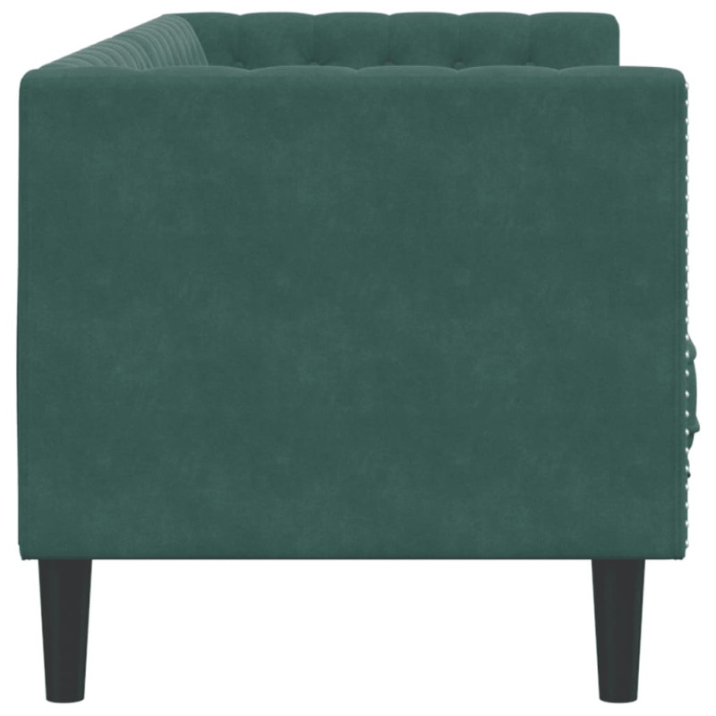Sofa Chesterfield z wałkami, 3-osobowa, ciemnozielona, aksamit