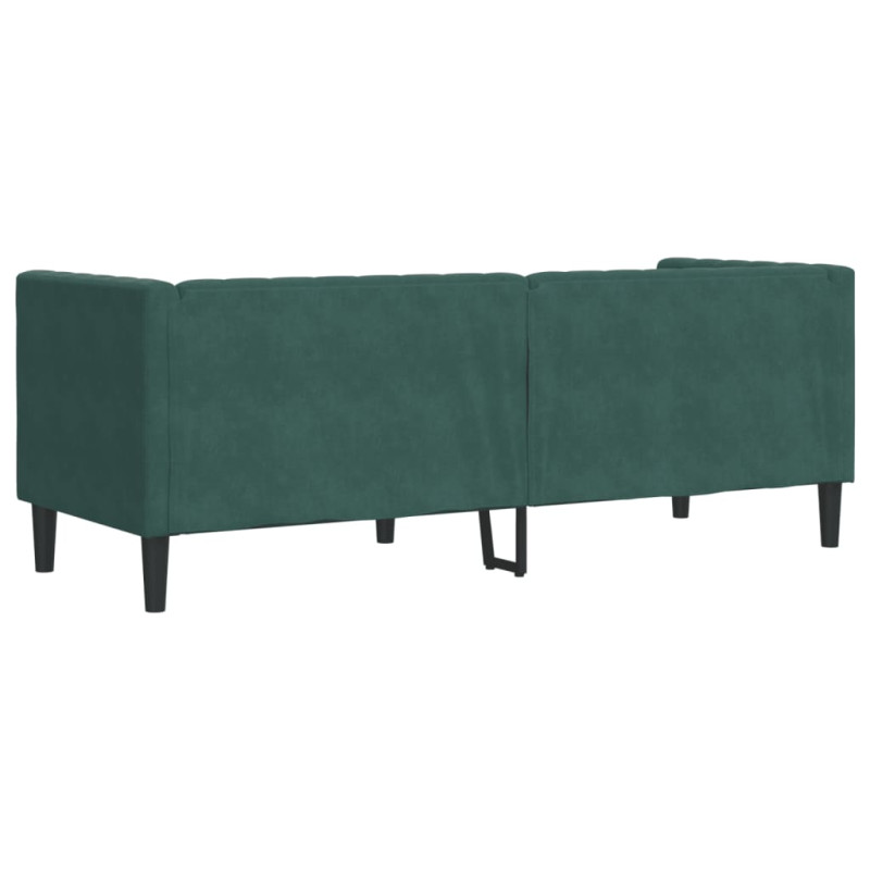 Sofa Chesterfield z wałkami, 3-osobowa, ciemnozielona, aksamit