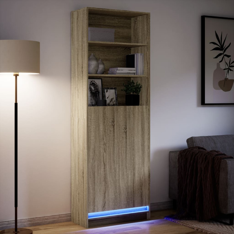 Wysoka szafka z LED, dąb sonoma, 69x32,5x200 cm