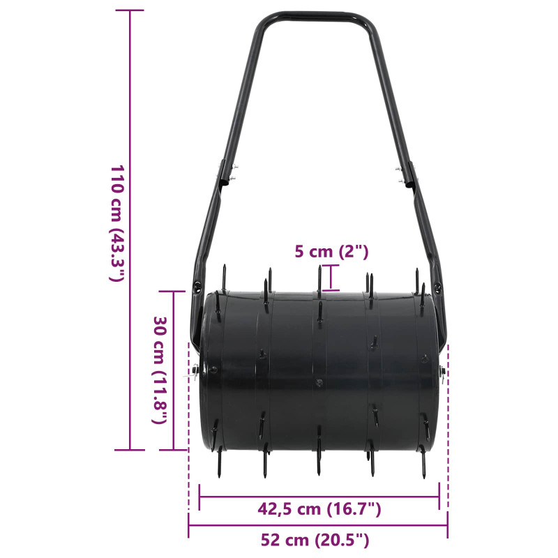 Walec do trawnika ciągnięty z klamrami do aeratora 110 x 52 cm