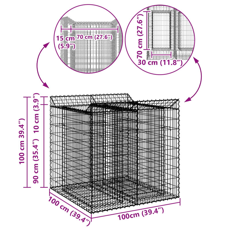 Podniesione łóżko gabionowe 2 pcs srebrny