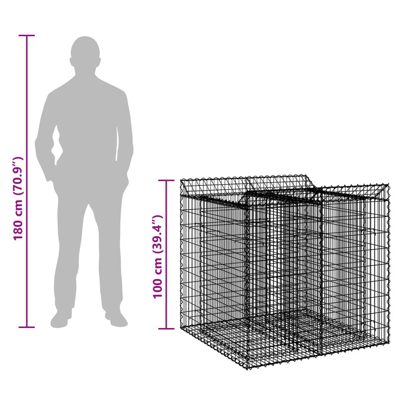 Podniesione łóżko gabionowe 2 pcs srebrny