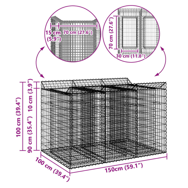 Podniesione łóżko gabionowe 2 pcs srebrny