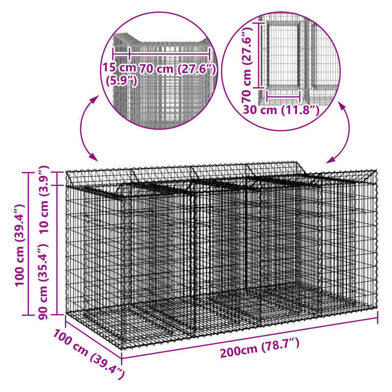 Podniesione łóżko gabionowe 2 pcs srebrny