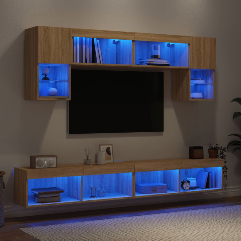 6-częściowy zestaw mebli TV z LED, dąb sonoma