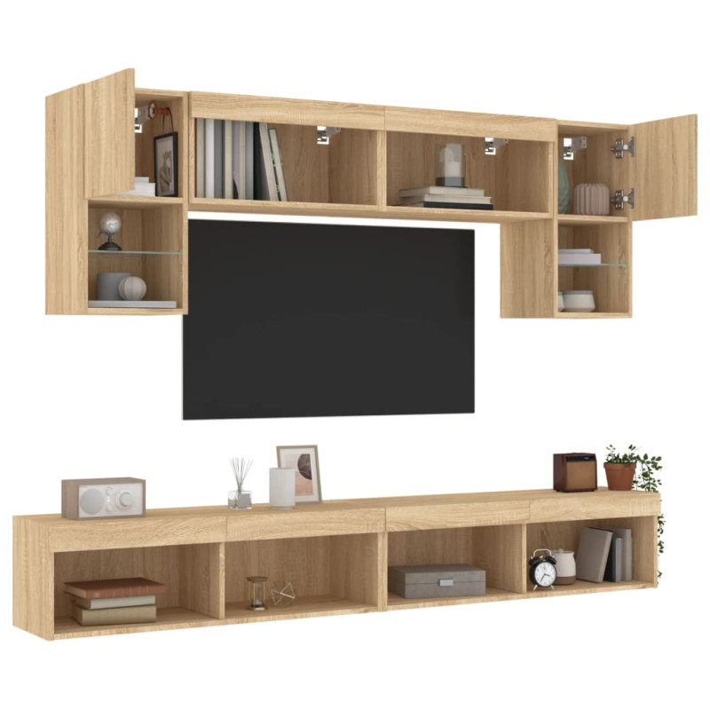 6-częściowy zestaw mebli TV z LED, dąb sonoma