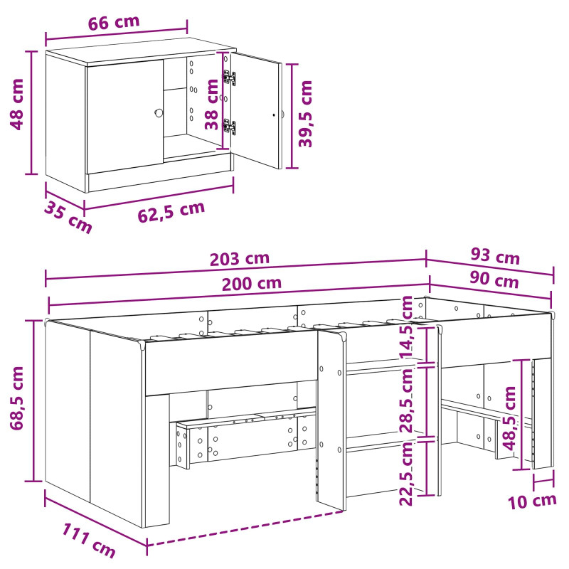 Łóżko na podwyższeniu z szafką z przechowywaniem 3 pcs Biały