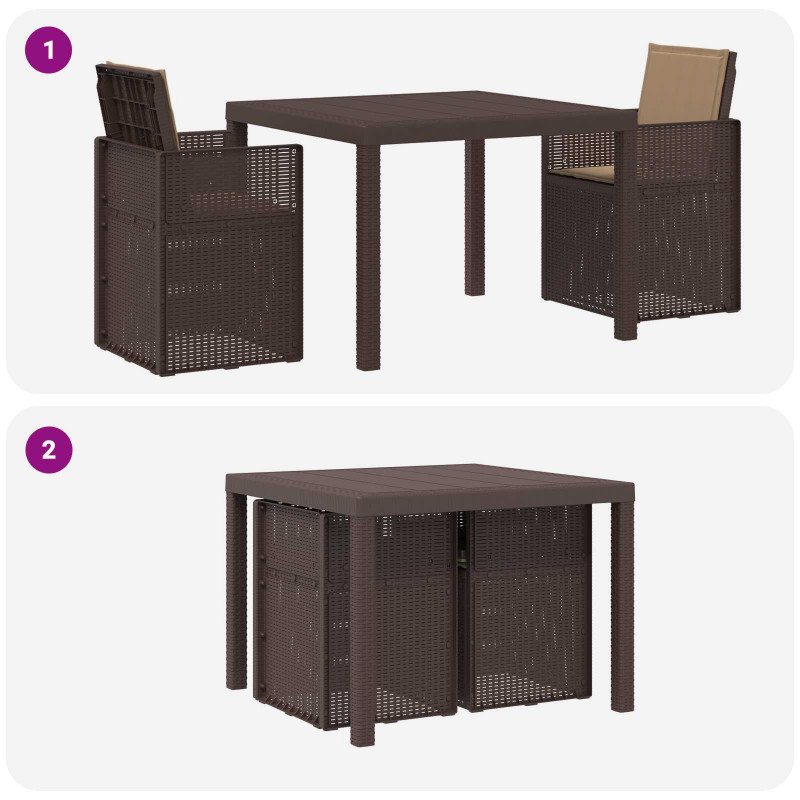 Zestaw do jadalni w ogrodzie 3 pcs Brązowy i taupe PP