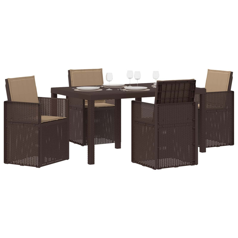 Zestaw do jadalni w ogrodzie 5 pcs Brązowy i taupe PP