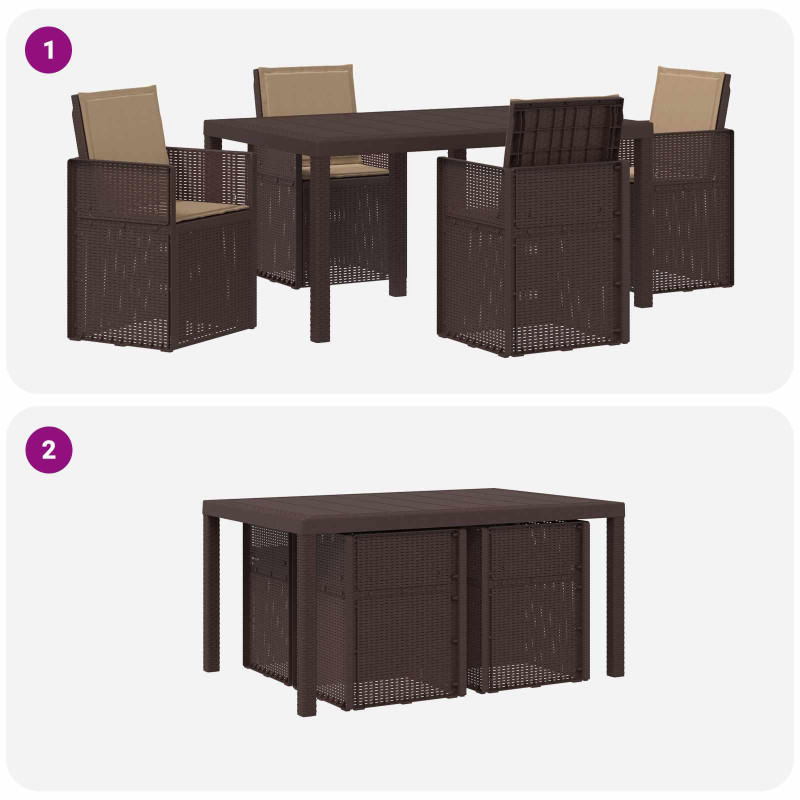 Zestaw do jadalni w ogrodzie 5 pcs Brązowy i taupe PP
