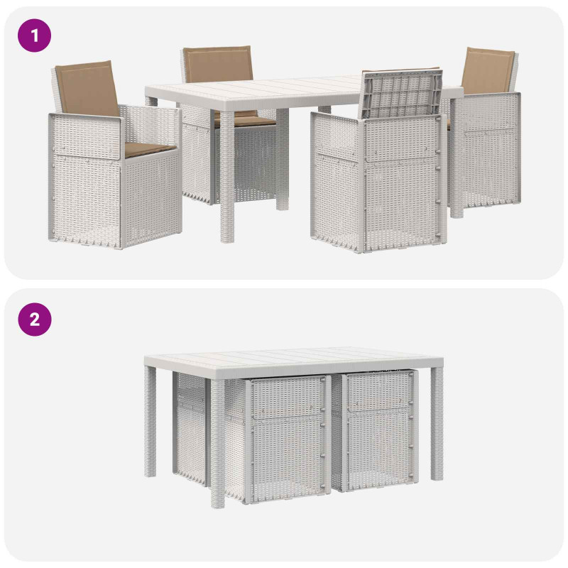 Zestaw do jadalni w ogrodzie z poduszką 5 pcs Biały i taupe PP