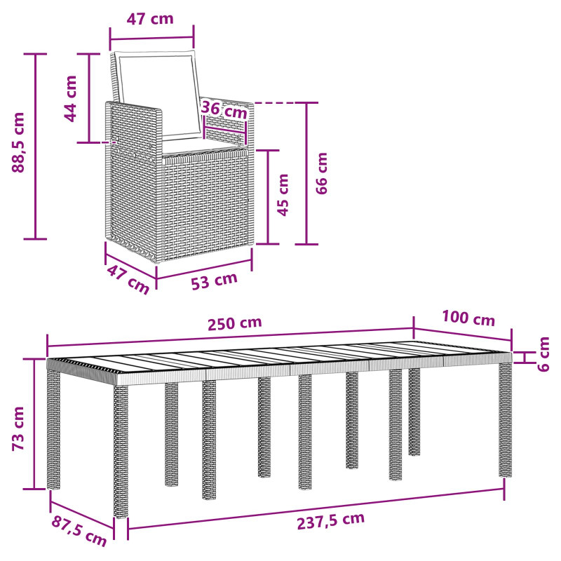 Zestaw do jadalni w ogrodzie 9 pcs Antracyt i taupe PP
