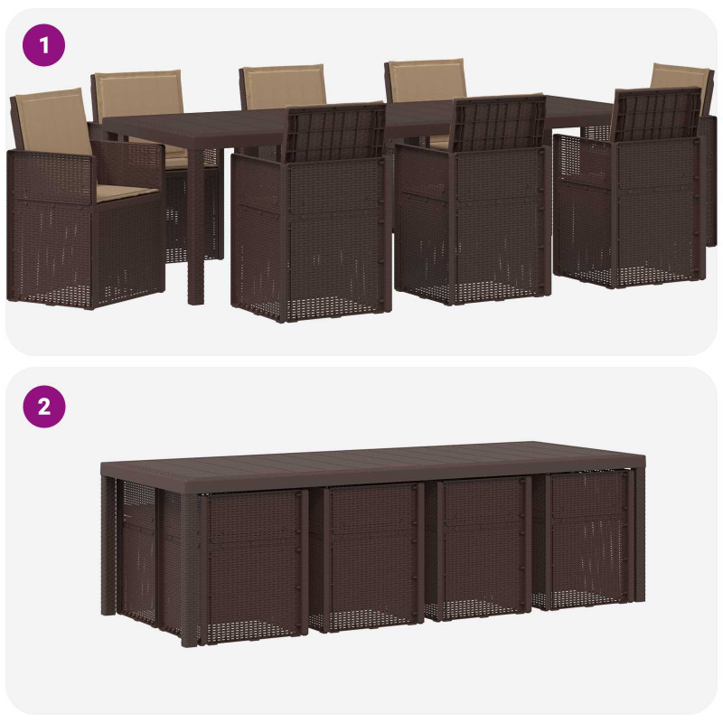 Zestaw do jadalni w ogrodzie 9 pcs Brązowy i taupe PP