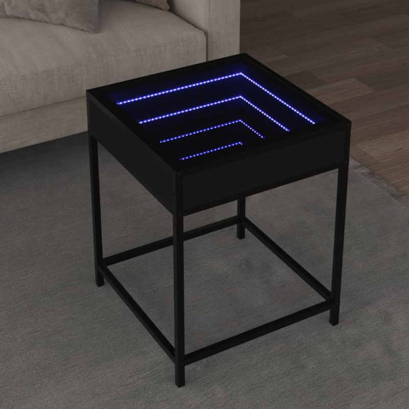 Stolik nocny z LED Infinity, czarny, 40x40x51 cm