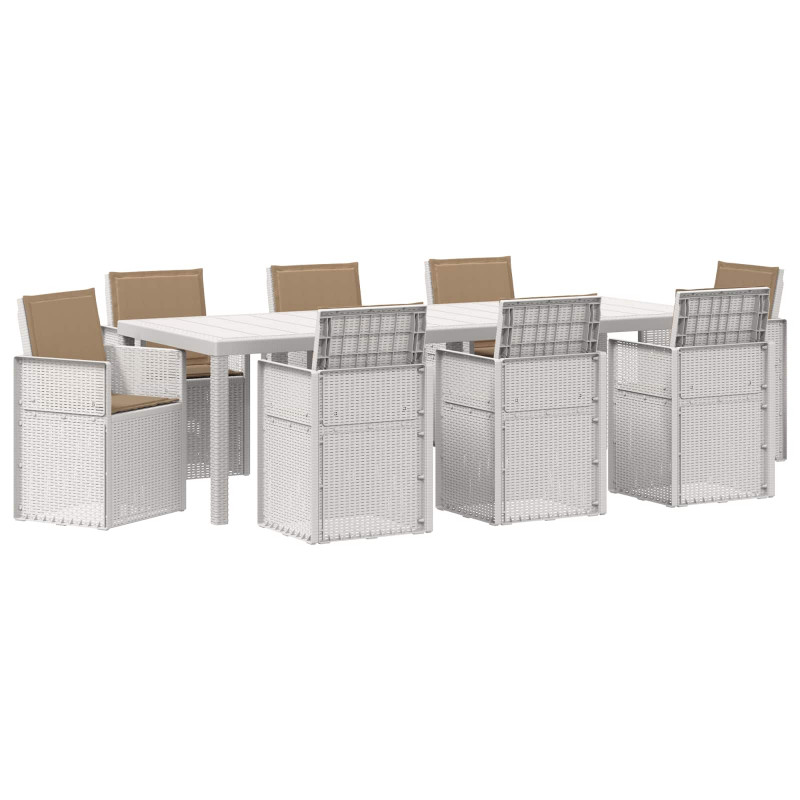 Zestaw do jadalni w ogrodzie z poduszką 9 pcs Biały i taupe PP