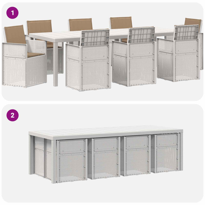 Zestaw do jadalni w ogrodzie z poduszką 9 pcs Biały i taupe PP