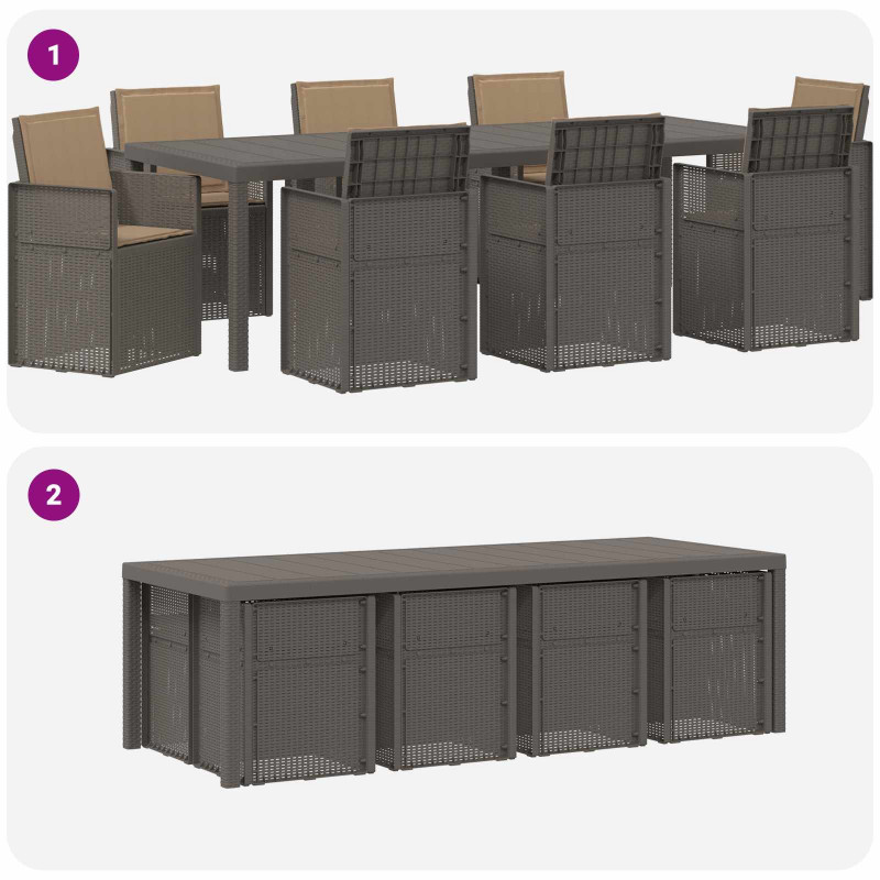 Zestaw do jadalni w ogrodzie 9 pcs Jasnoszary i Taupe PP
