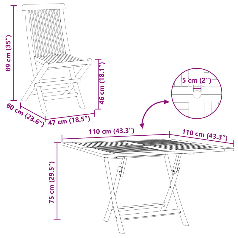 Zestaw Bistro Ogrodowego 3 pcs Brązowy Drewno Teakowe