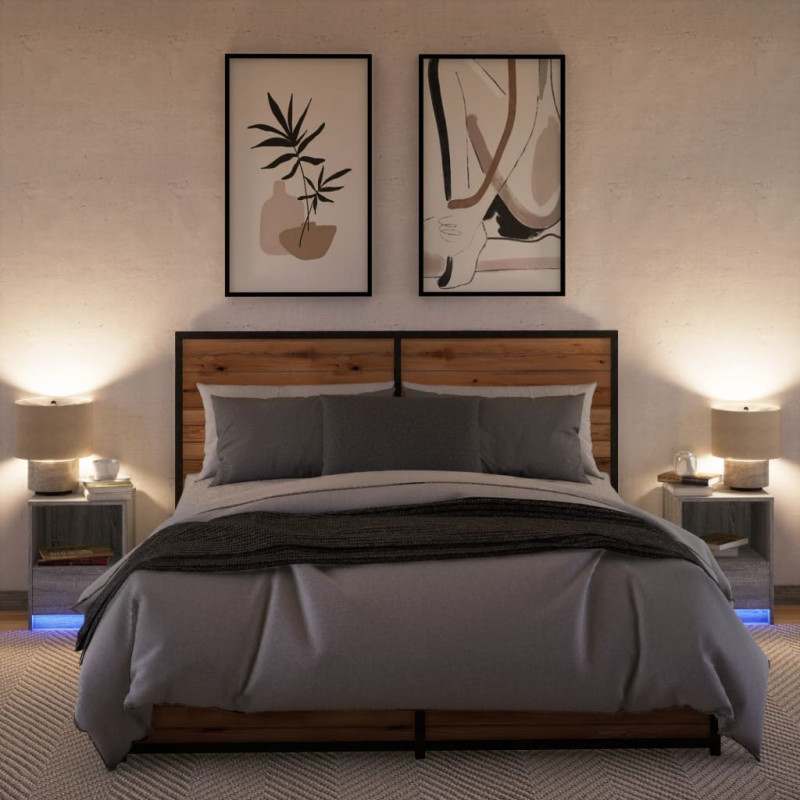 Szafki nocne z oświetleniem LED, 2 szt., szary dąb sonoma