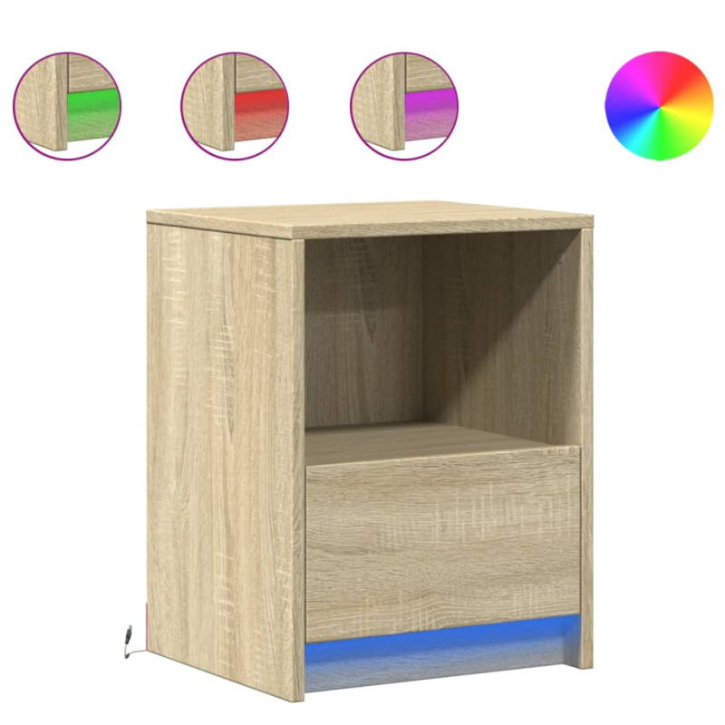 Szafki nocne z LED, 2 szt., dąb sonoma, materiał drewnopochodny