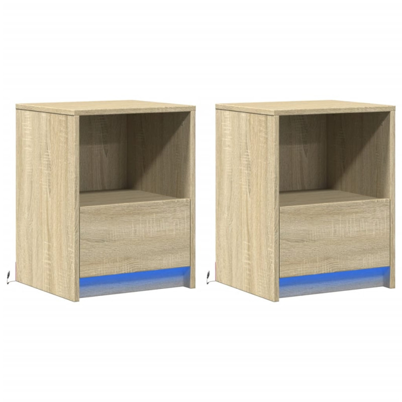 Szafki nocne z LED, 2 szt., dąb sonoma, materiał drewnopochodny