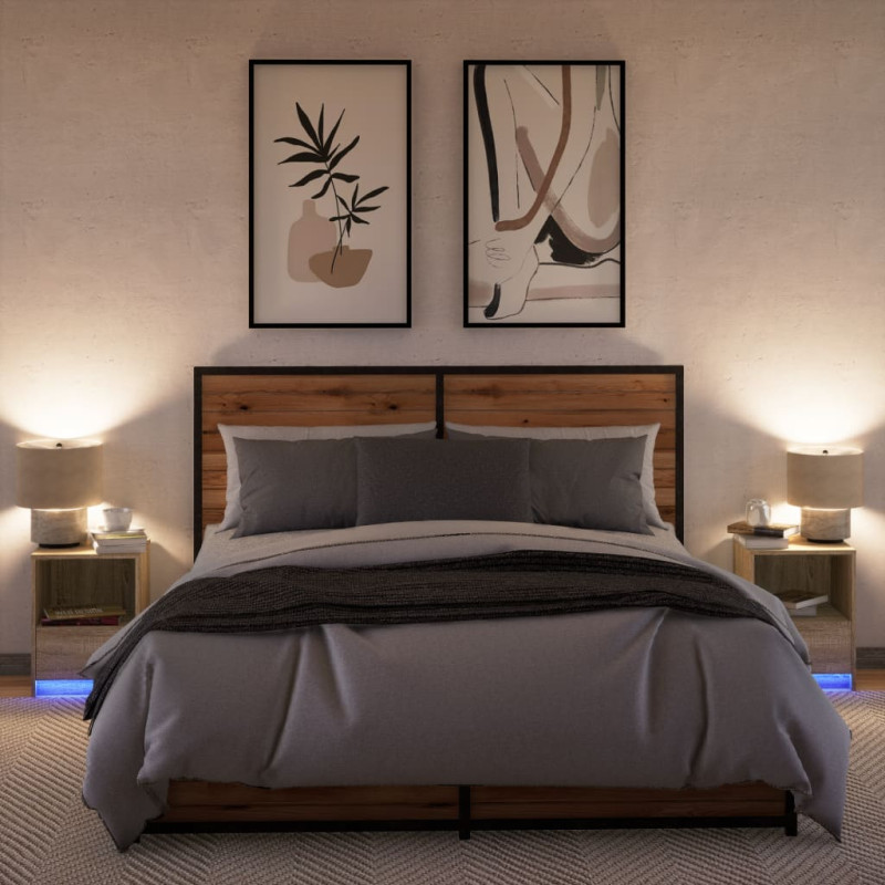 Szafki nocne z LED, 2 szt., dąb sonoma, materiał drewnopochodny