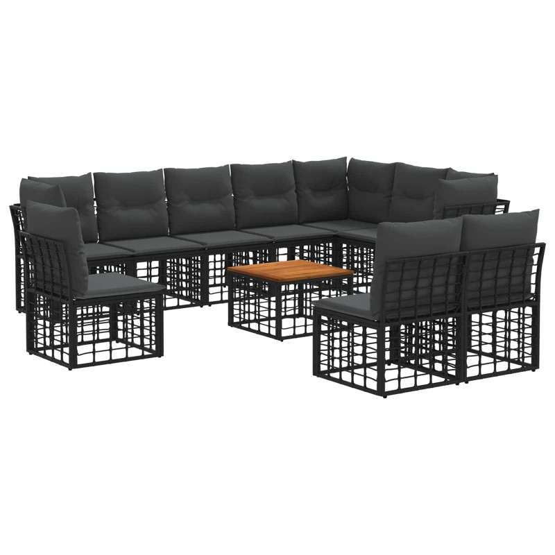 Zestaw sof na zewnątrz 11 pcs Czarny i Ciemnoszary Poliester