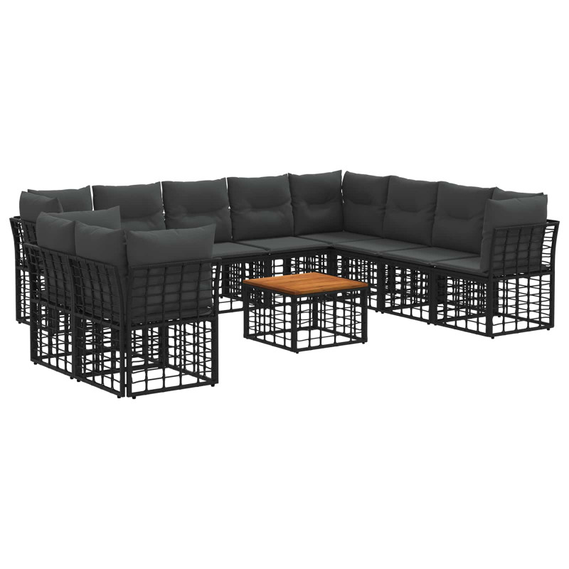 Zestaw sof na zewnątrz 11 pcs Czarny i Ciemnoszary Poliester