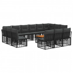 Zestaw sof na zewnątrz 14 pcs Czarny i Ciemnoszary Poliester