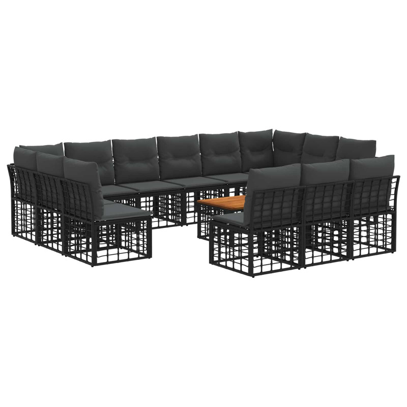 Zestaw sof na zewnątrz 14 pcs Czarny i Ciemnoszary Poliester