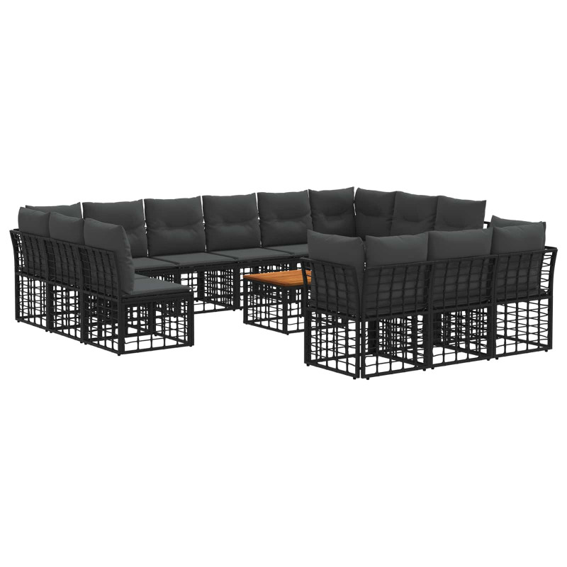 Zestaw sof na zewnątrz 14 pcs Czarny i Ciemnoszary Poliester